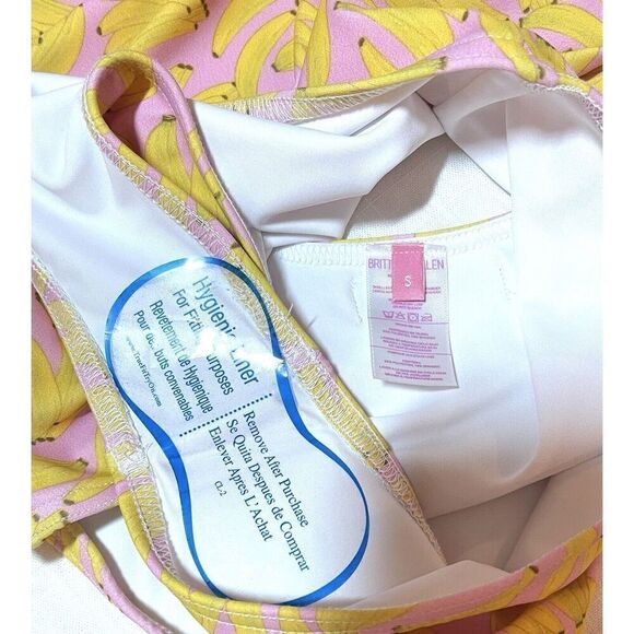 NEW Brittany Allen Tie Shoulder Pink Yellow Banana One Piece Swimsuit Size S - Picture 3 of 4